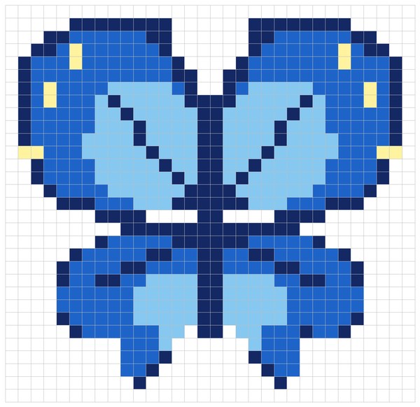Blue Butterfly color by number pixel art