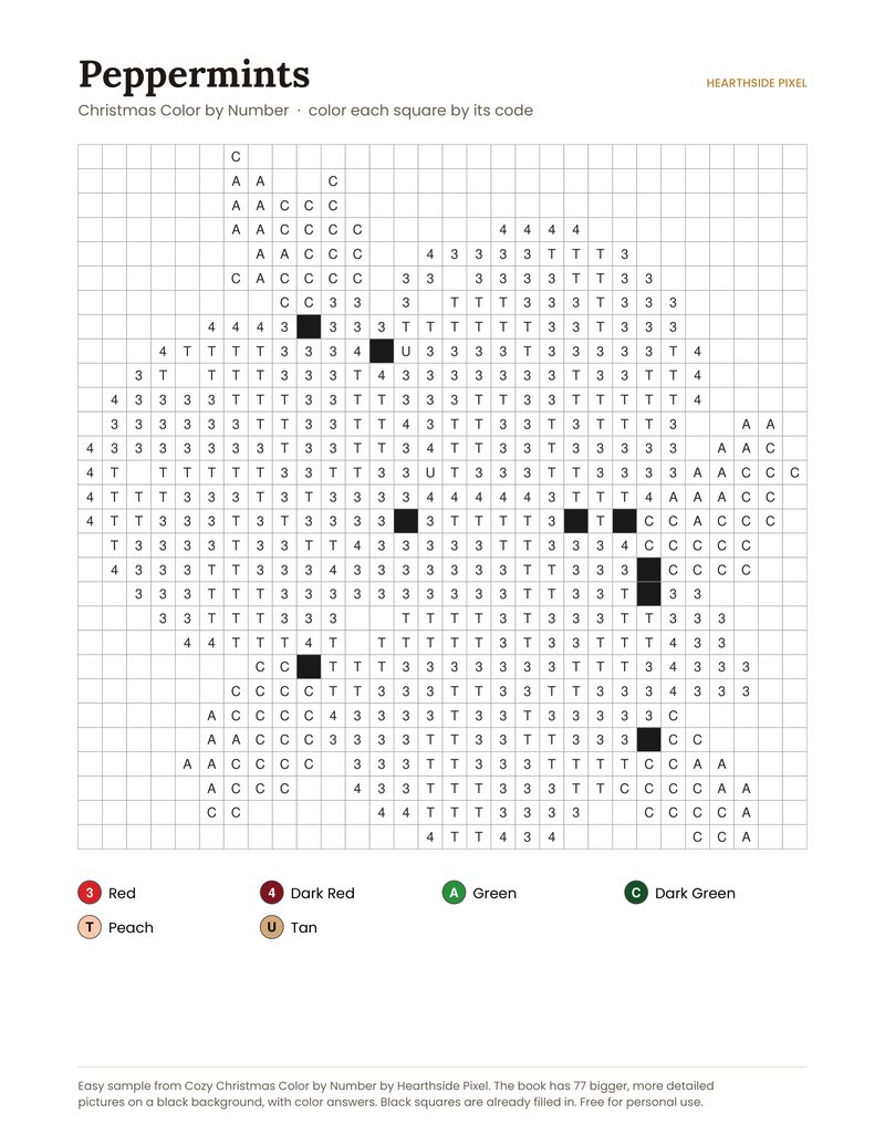Peppermints color by number printable page with numbered grid and color key