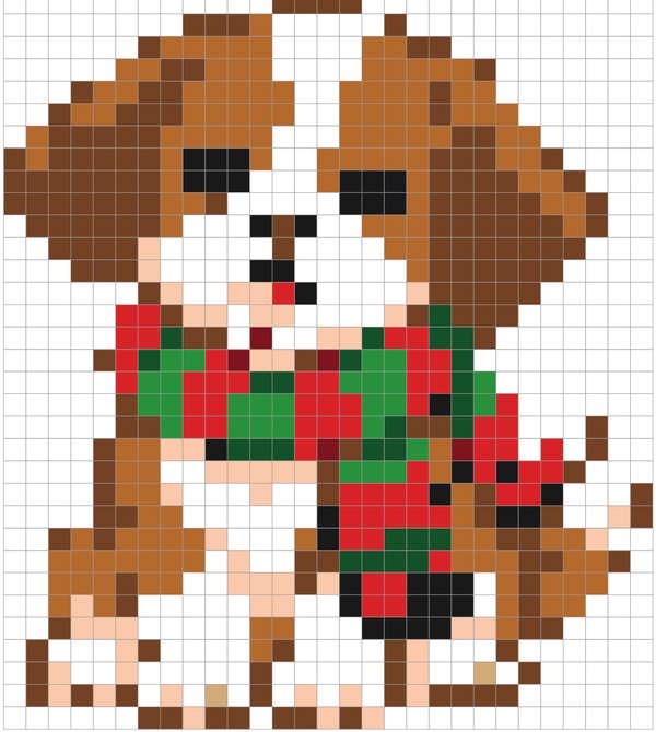 Puppy in a Scarf color by number pixel art