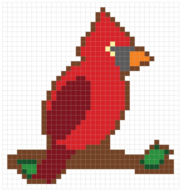 Red Cardinal color by number pixel art