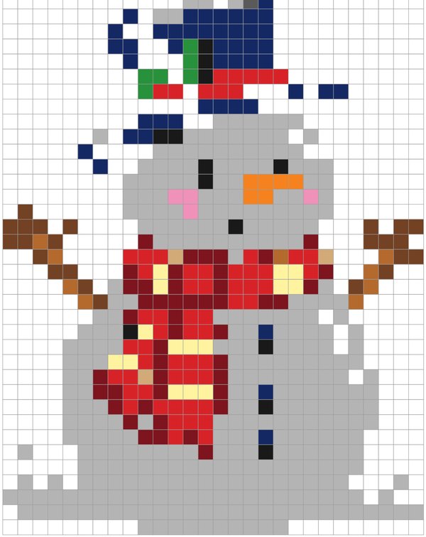 Snowman color by number pixel art