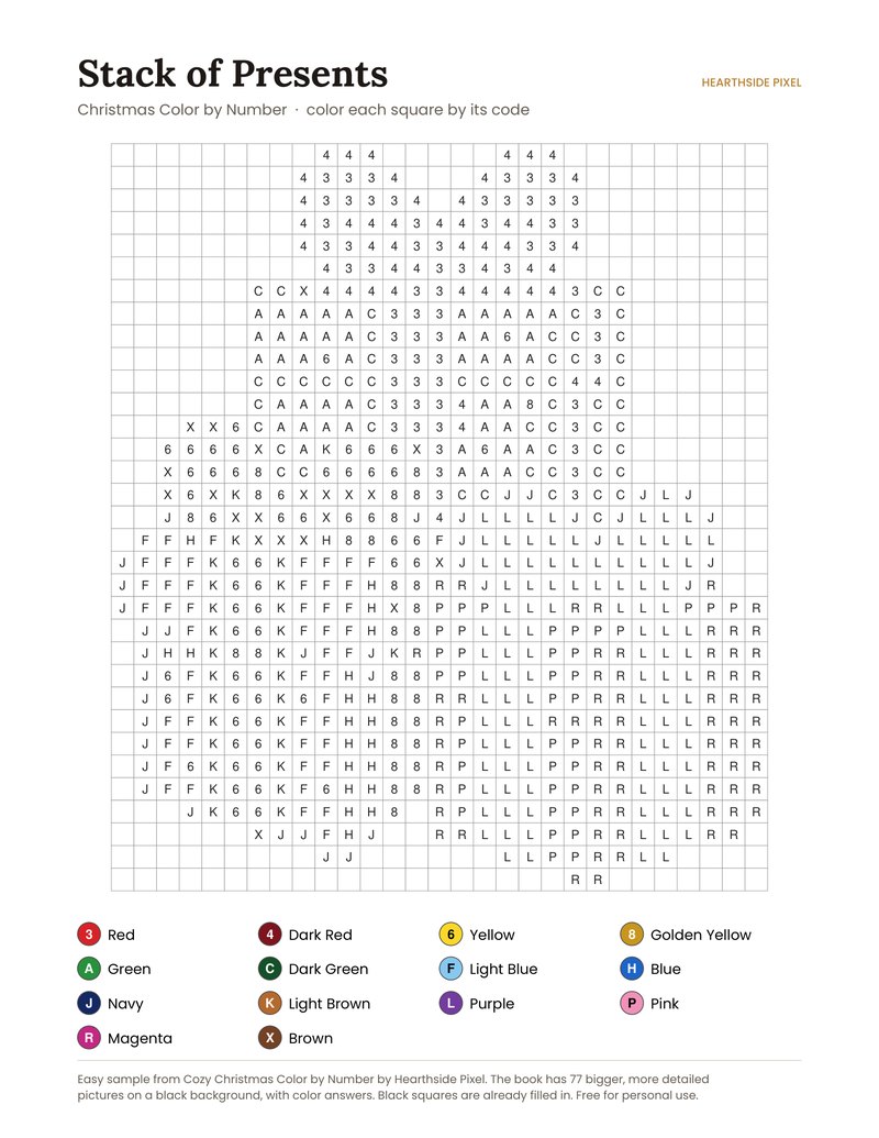 Stack of Presents color by number printable page