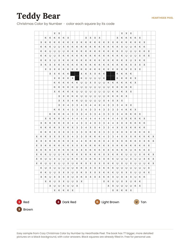 Teddy Bear color by number printable page