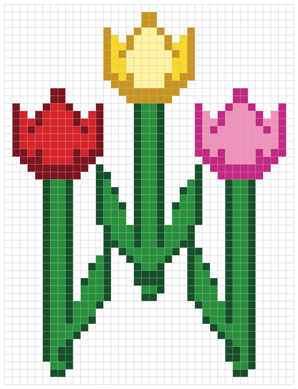 Tulip Trio color by number pixel art