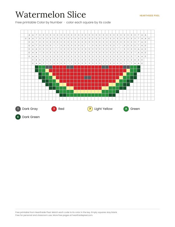 Watermelon Slice page partly colored