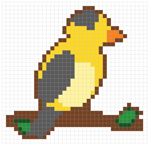 Yellow Finch color by number pixel art
