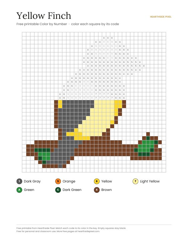 Yellow Finch page partly colored